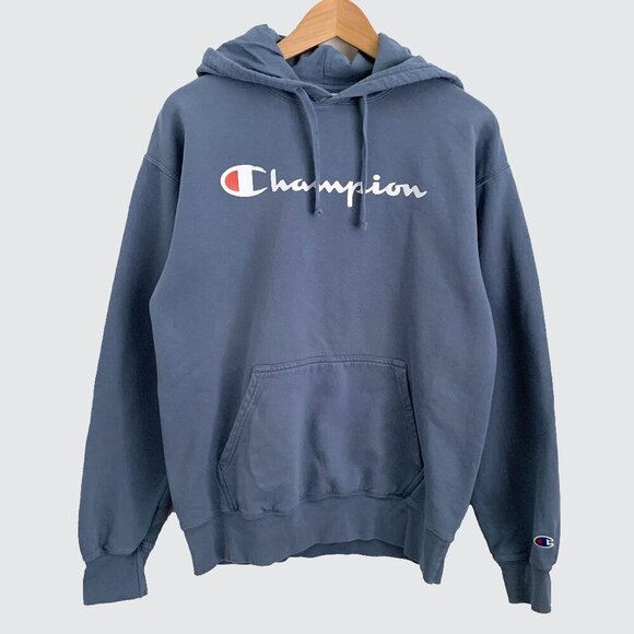 Vintage Champion Long Sleeve Blue Hoodie - Picture 1 of 8